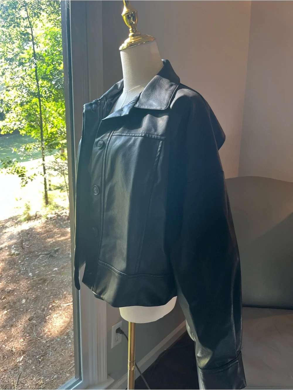 Black Faux Leather Zip-Front Jacket - Women Medium